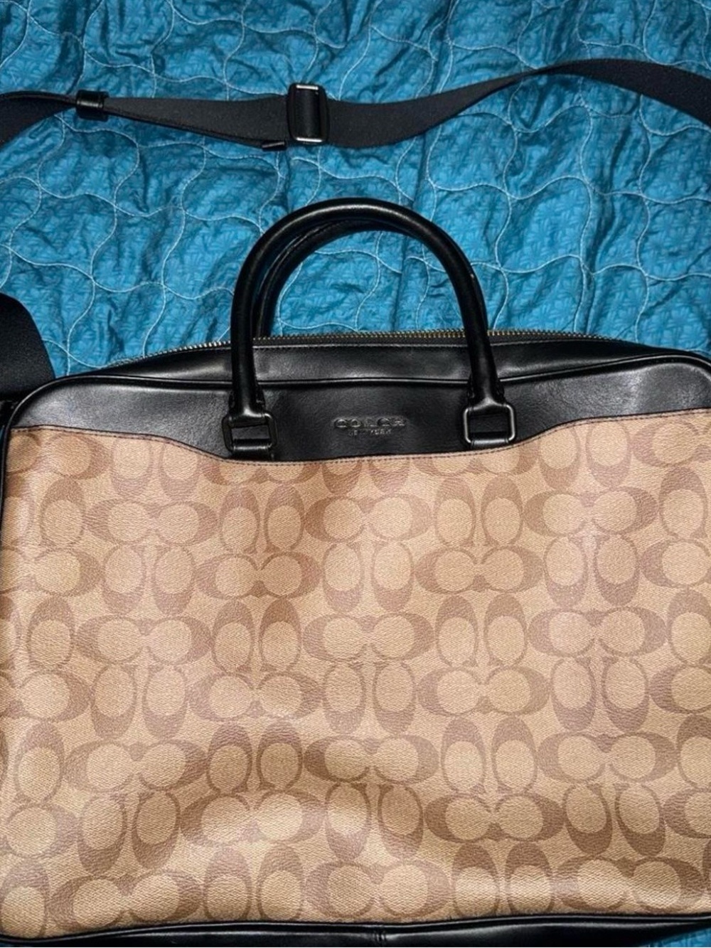 Coach Signature Canvas Laptop Bag in Brown with Black Trim